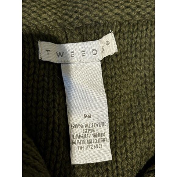 Tweeds Womens Knit cardigan Sweater Sz M Green Pockets 3/4 Sleeve wool boho cozy - Picture 3 of 8